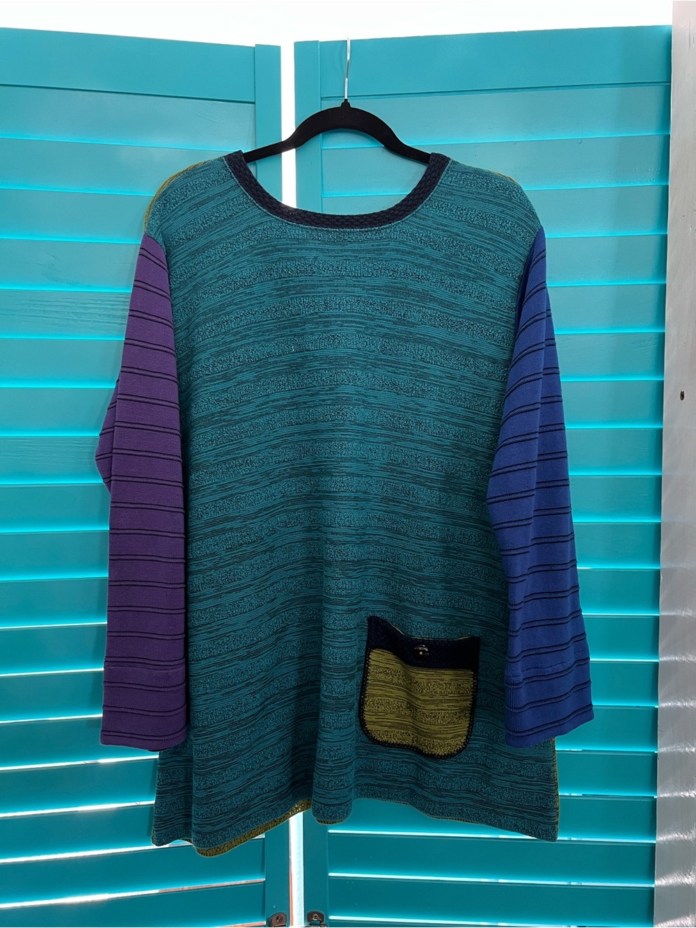 Margaret Winters Sweater Colorblock Reversible Size XL Purple Teal Green Blue